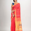 Pastel red cotton blend all body laptop motive with pallu light yellow jamdani saree