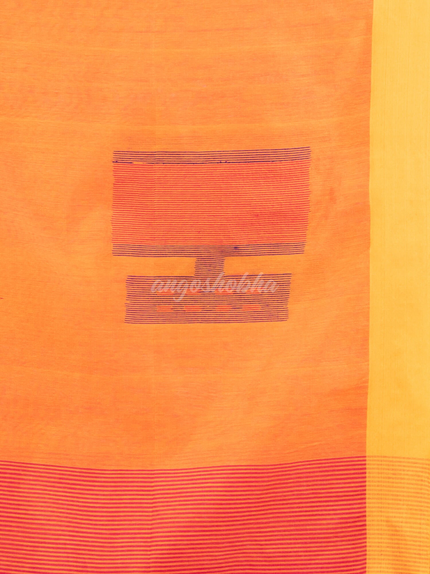 Rani cotton blend all body laptop motive with pallu yellow jamdani saree