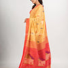 Light yellow cotton blend all body motive with red pallu hut motive jamdani saree