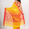yellow cotton blend all body motive with red pallu jamdani saree