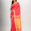 pastel red cotton blend all body motive with light yellow pallu jamdani saree