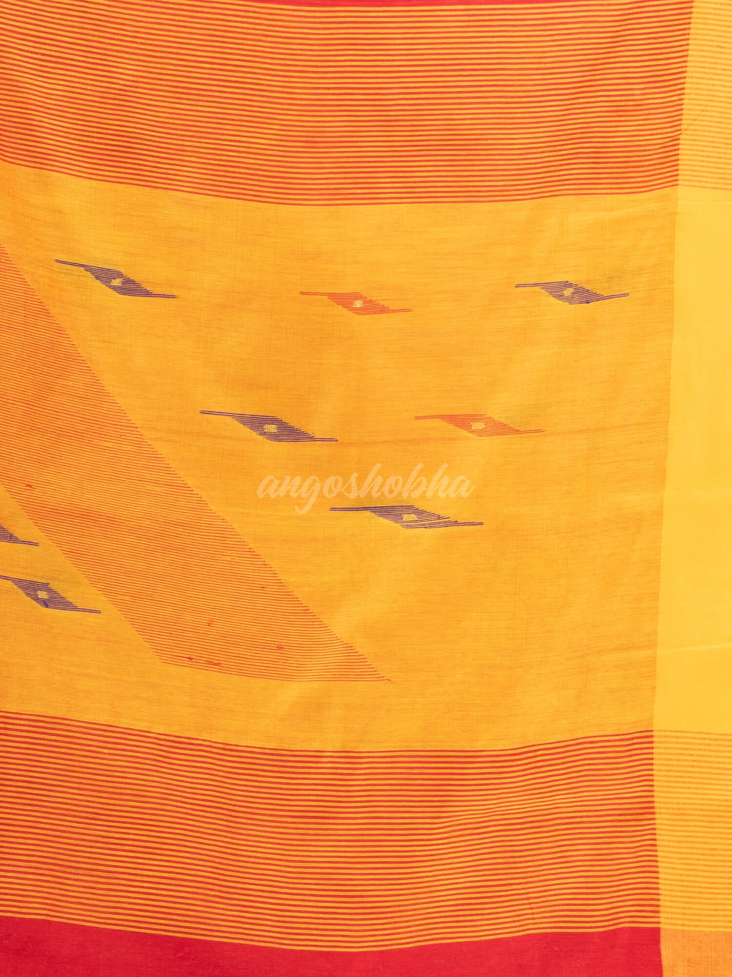 Red cotton blend all body motive with yellow pallu jamdani saree