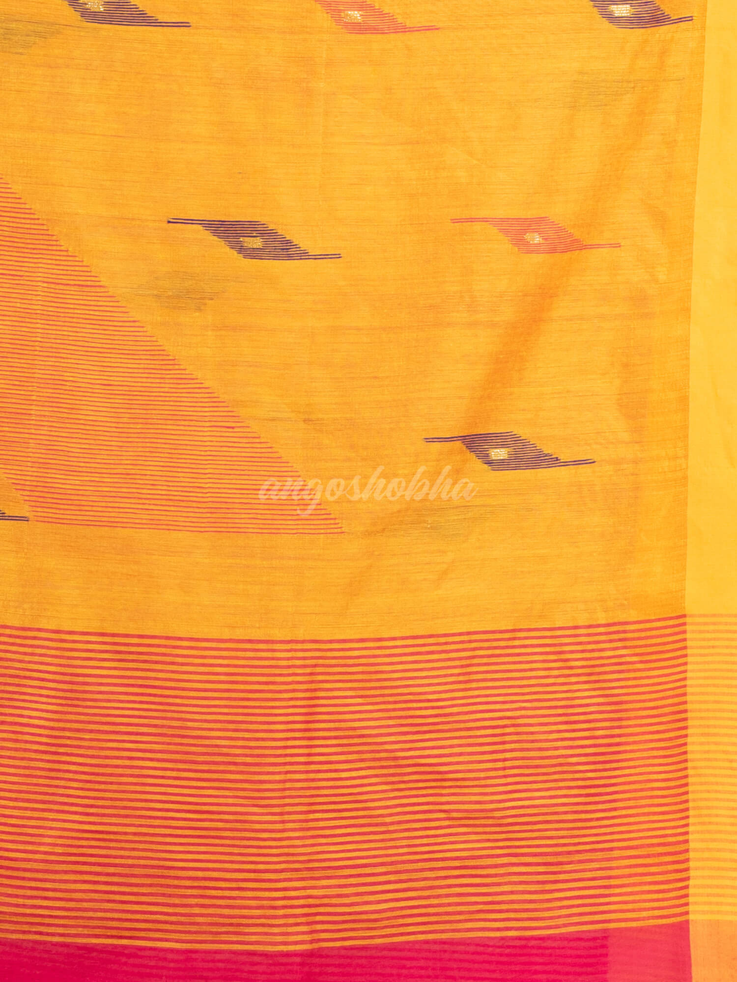 Deep pink cotton blend all body motive with yellow pallu jamdani saree