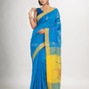 Auqa blue cotton blend all body motive with yellow pallu jamdani saree