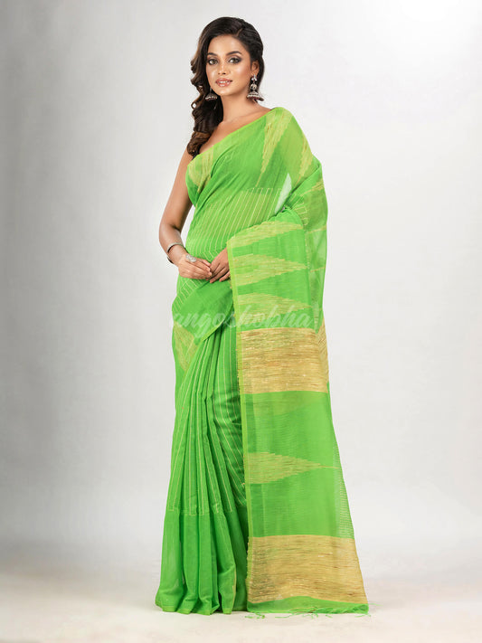 Lime green cotton blend handloom saree