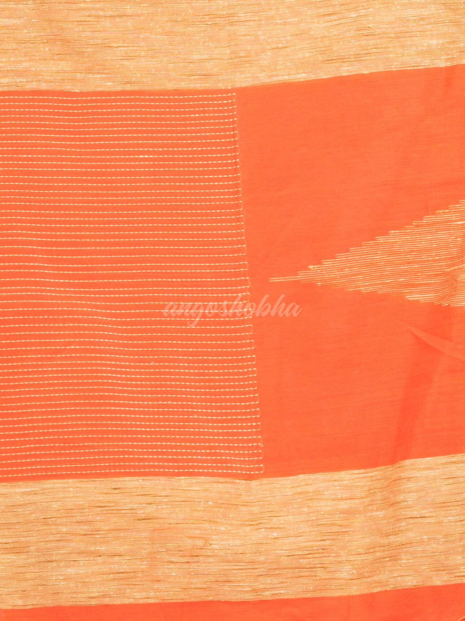 Orange cotton blend handloom saree