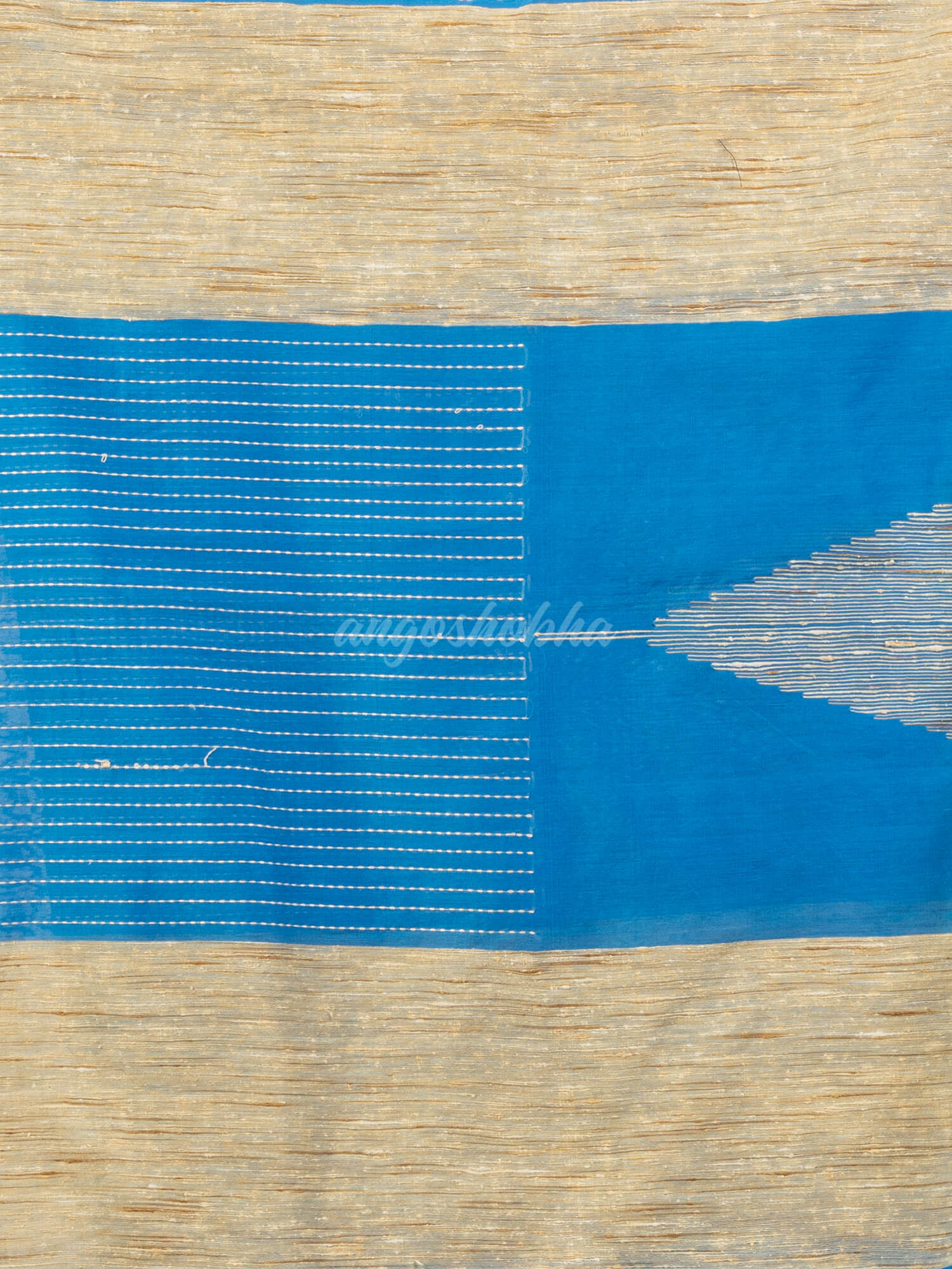 Deep aqua blue cotton blend handloom saree