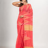 Pastel red cotton blend handloom saree
