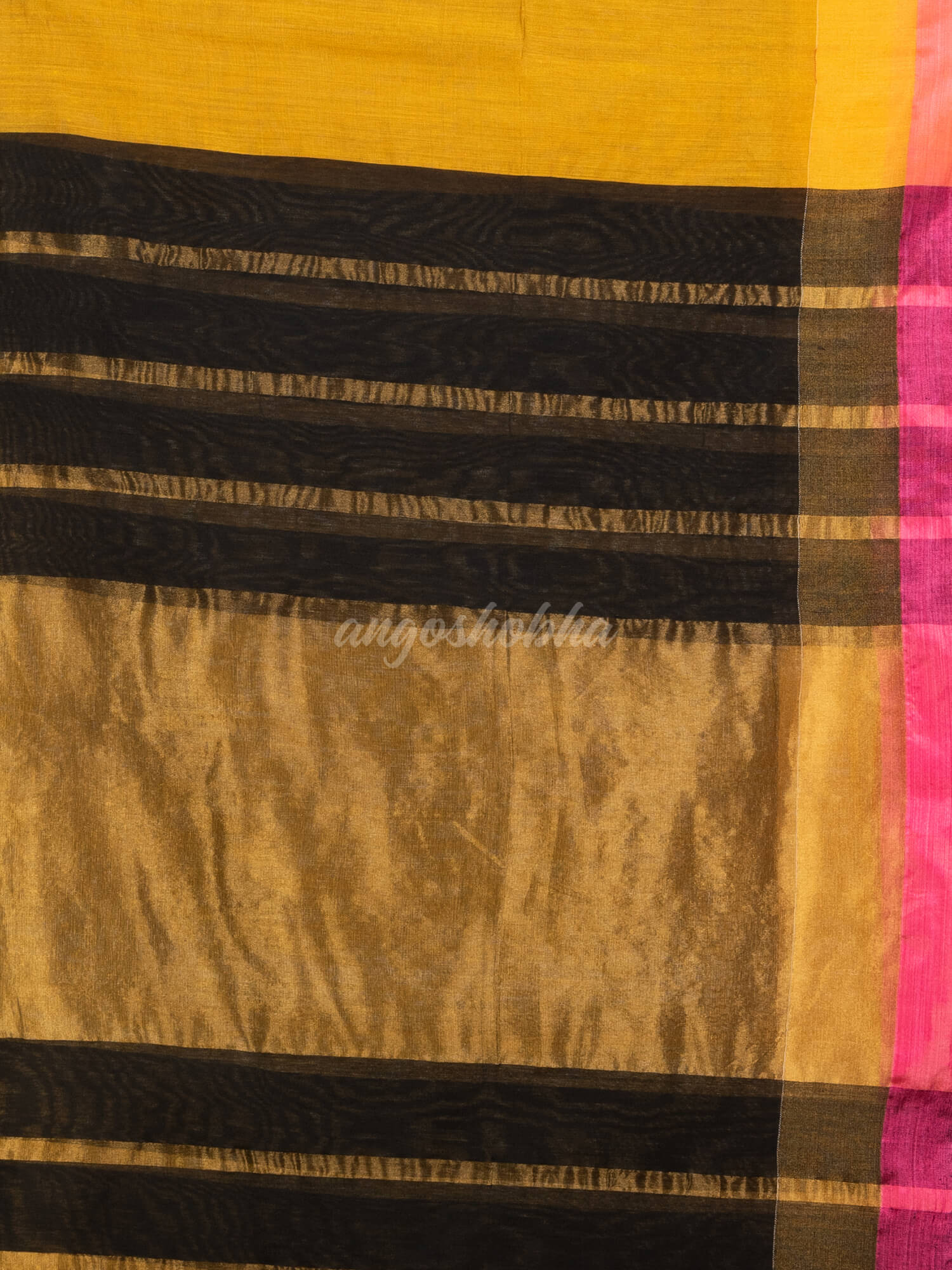 Yellow & black cotton blend handloom saree