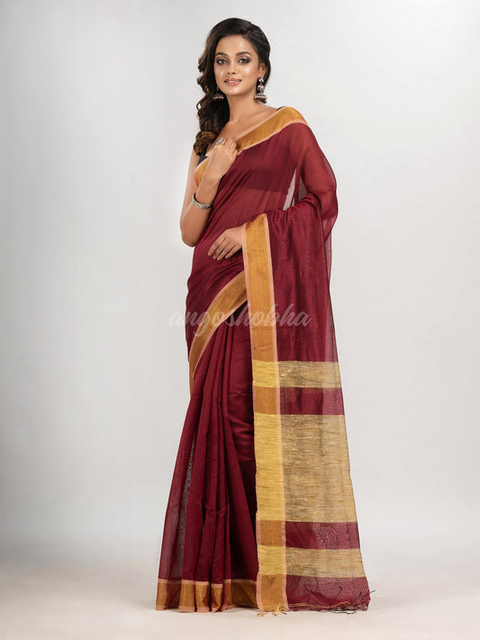 Maroon cotton blend with pallu ghicha handloom saree