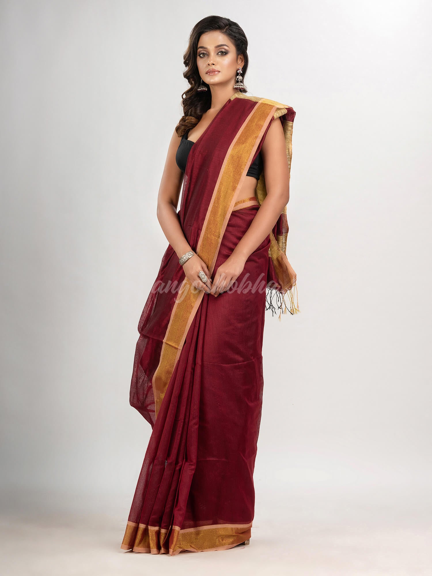 Maroon cotton blend with pallu ghicha handloom saree