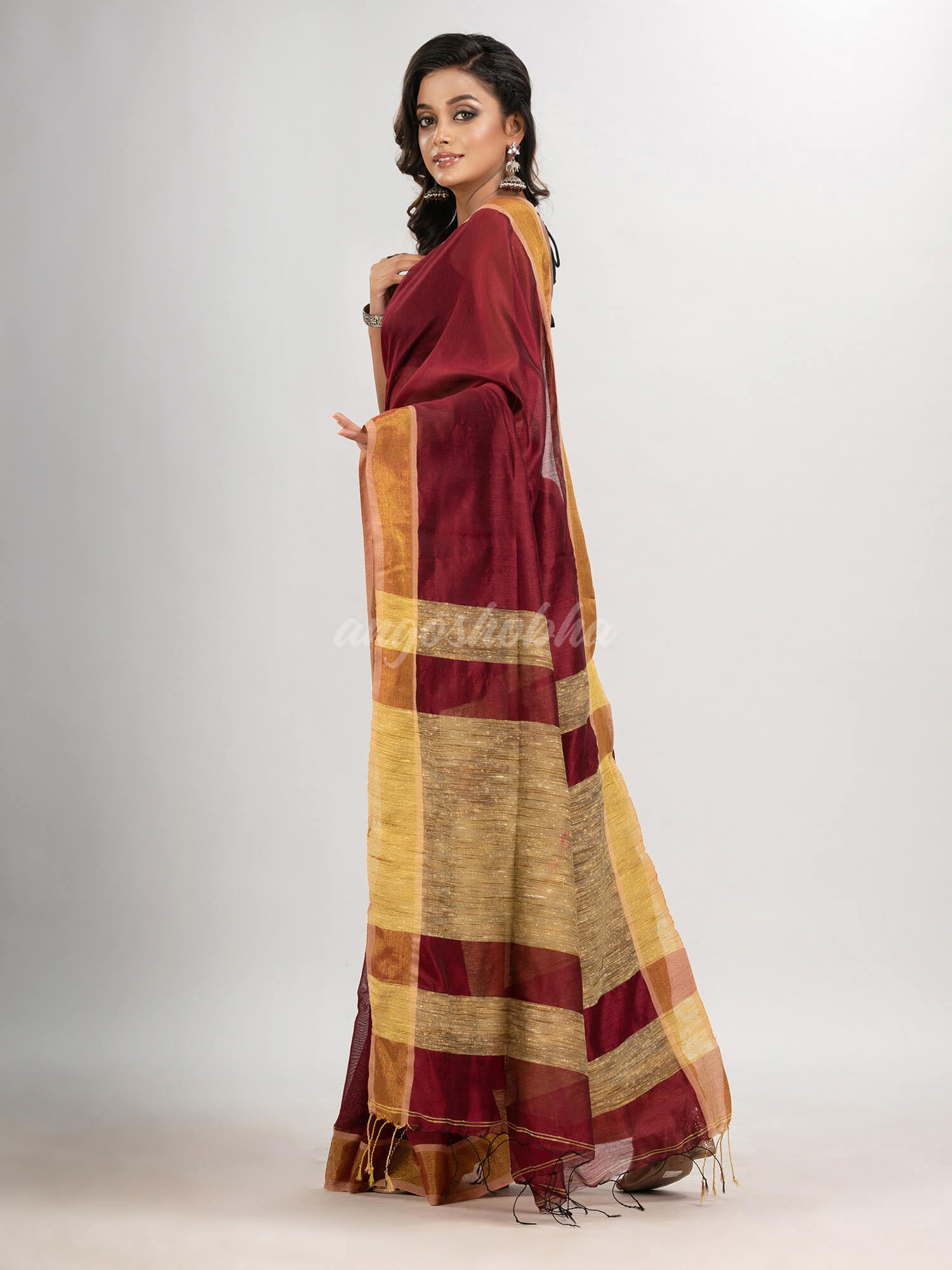 Maroon cotton blend with pallu ghicha handloom saree