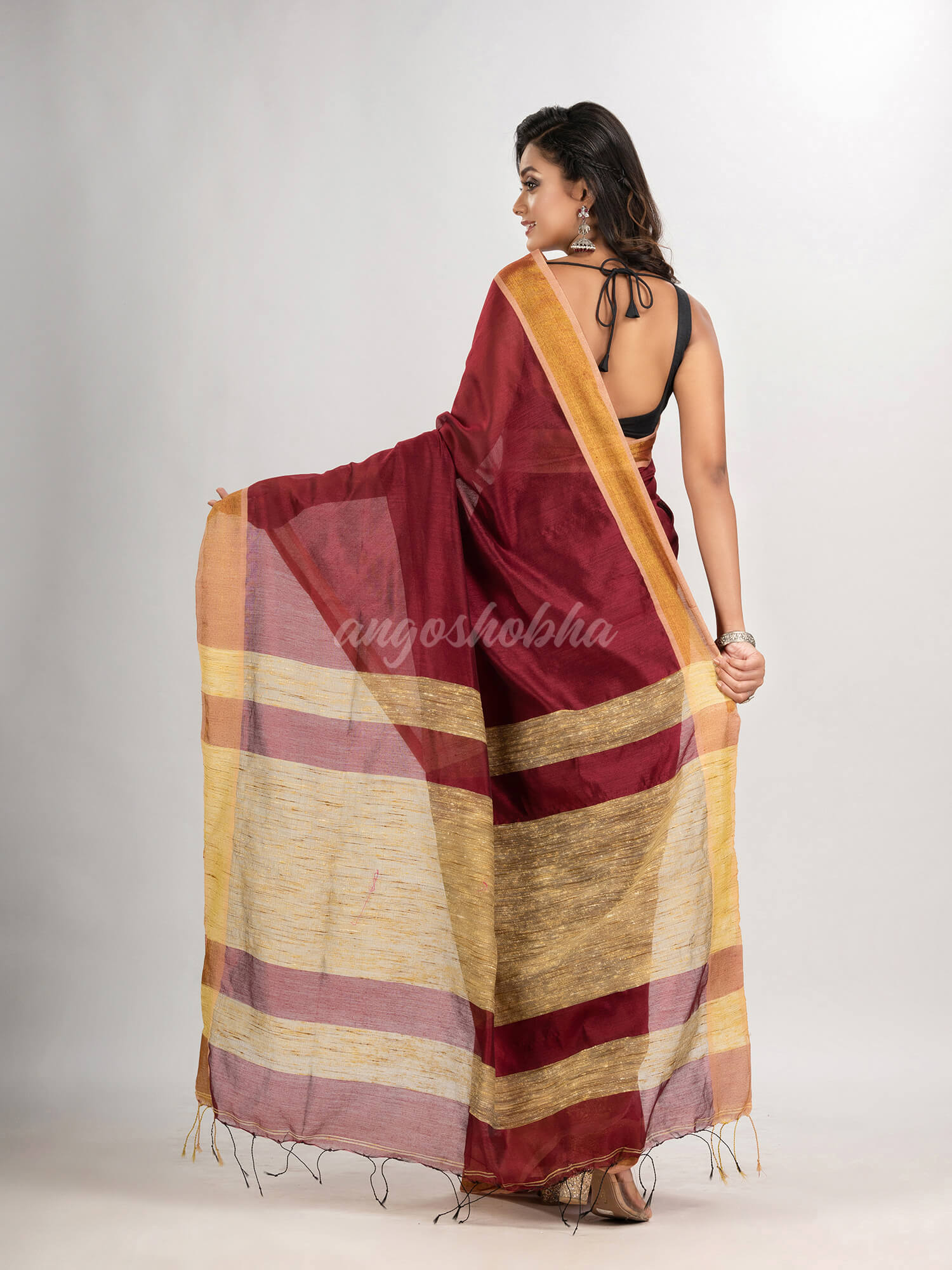 Maroon cotton blend with pallu ghicha handloom saree