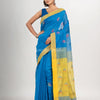 Auqa blue cotton blend all body love motive with yellow pallu jamdani saree