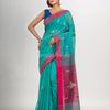 Turquoise cotton blend all body arrow motive with pink pallu jamdani saree