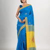 Auqa blue cotton blend all body noddle motive with yellow pallu jamdani saree