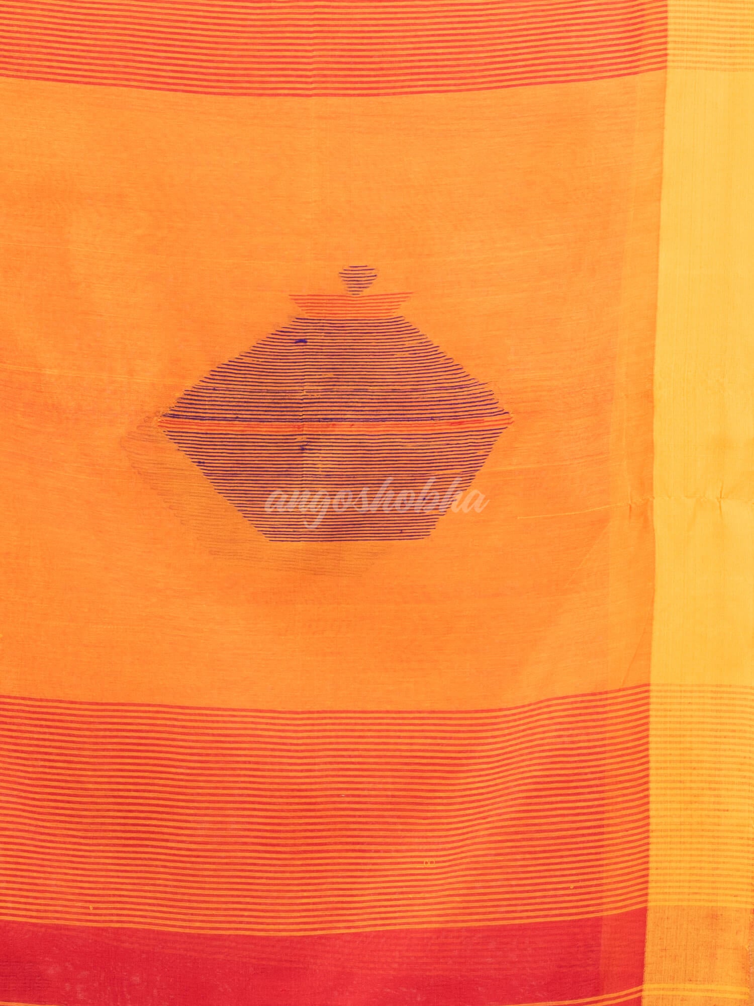Red cotton blend all body noddle motive with yellow pallu jamdani saree