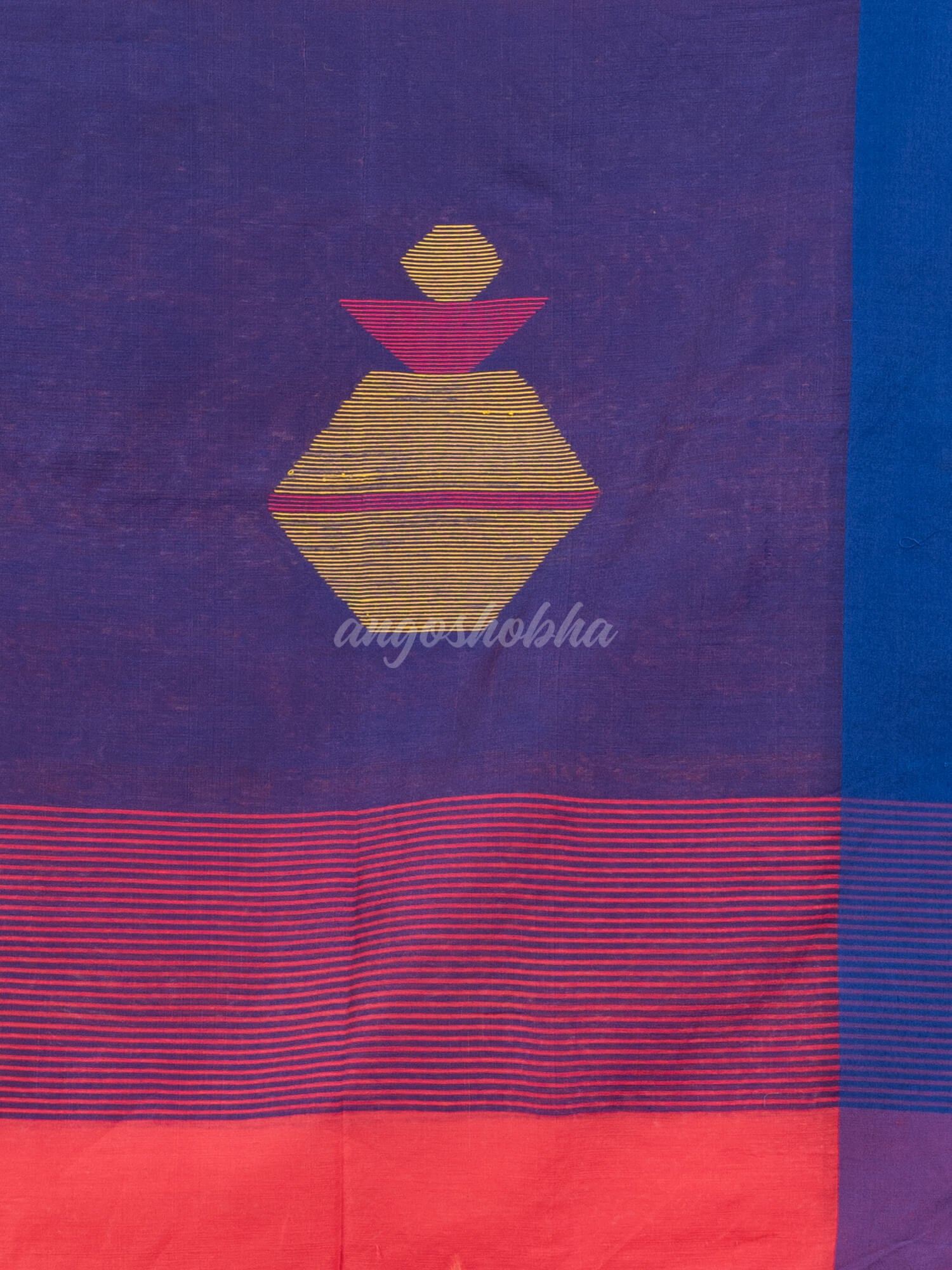 Pastel red cotton blend all body noddle motive with blue pallu jamdani saree
