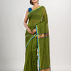 Olive green cotton blend with pompom handloom saree