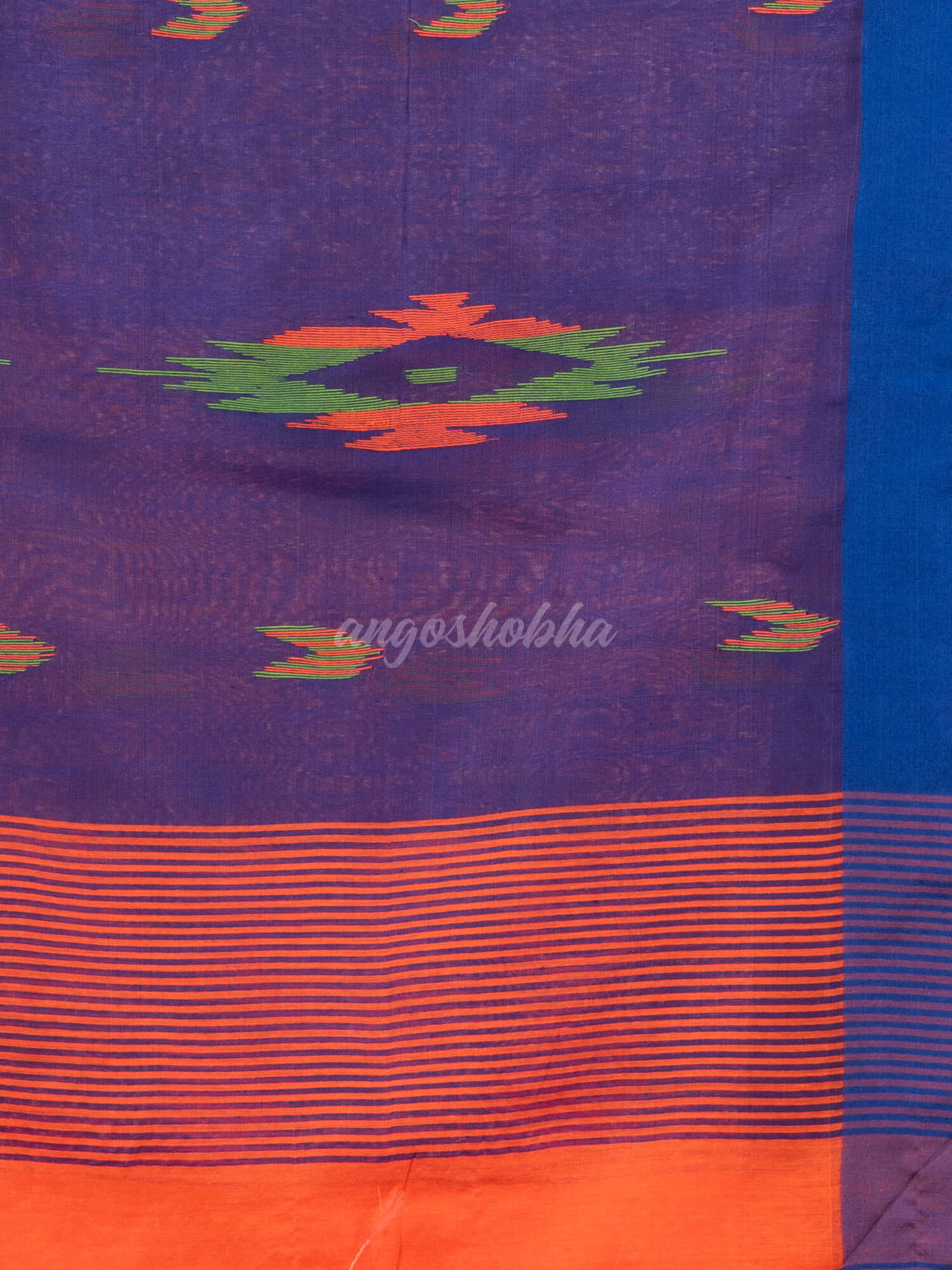 Orange cotton blend all body buti with pallu dimond motive jamdani saree