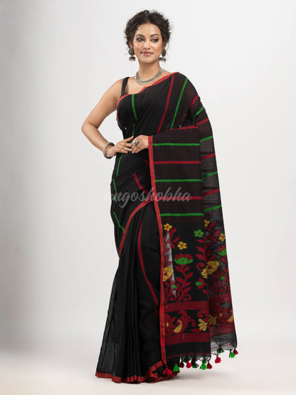 Black cotton handwoven jamdani saree