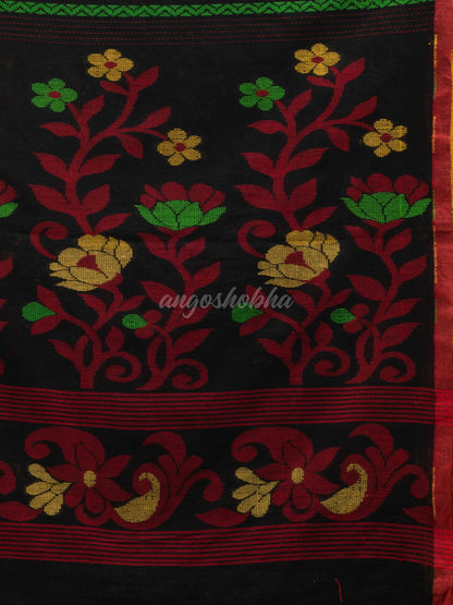 Black cotton handwoven jamdani saree