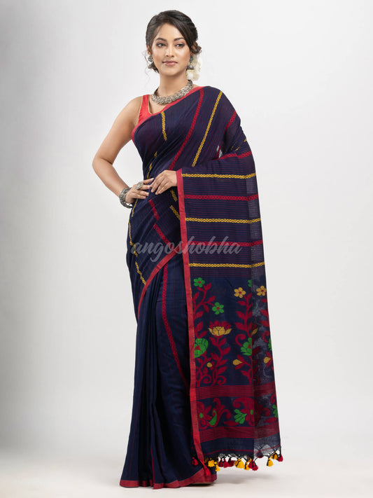 Nevy Blue cotton handwoven jamdani saree