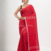 Red cotton all body buti and stripe with gold zari border handloom saree