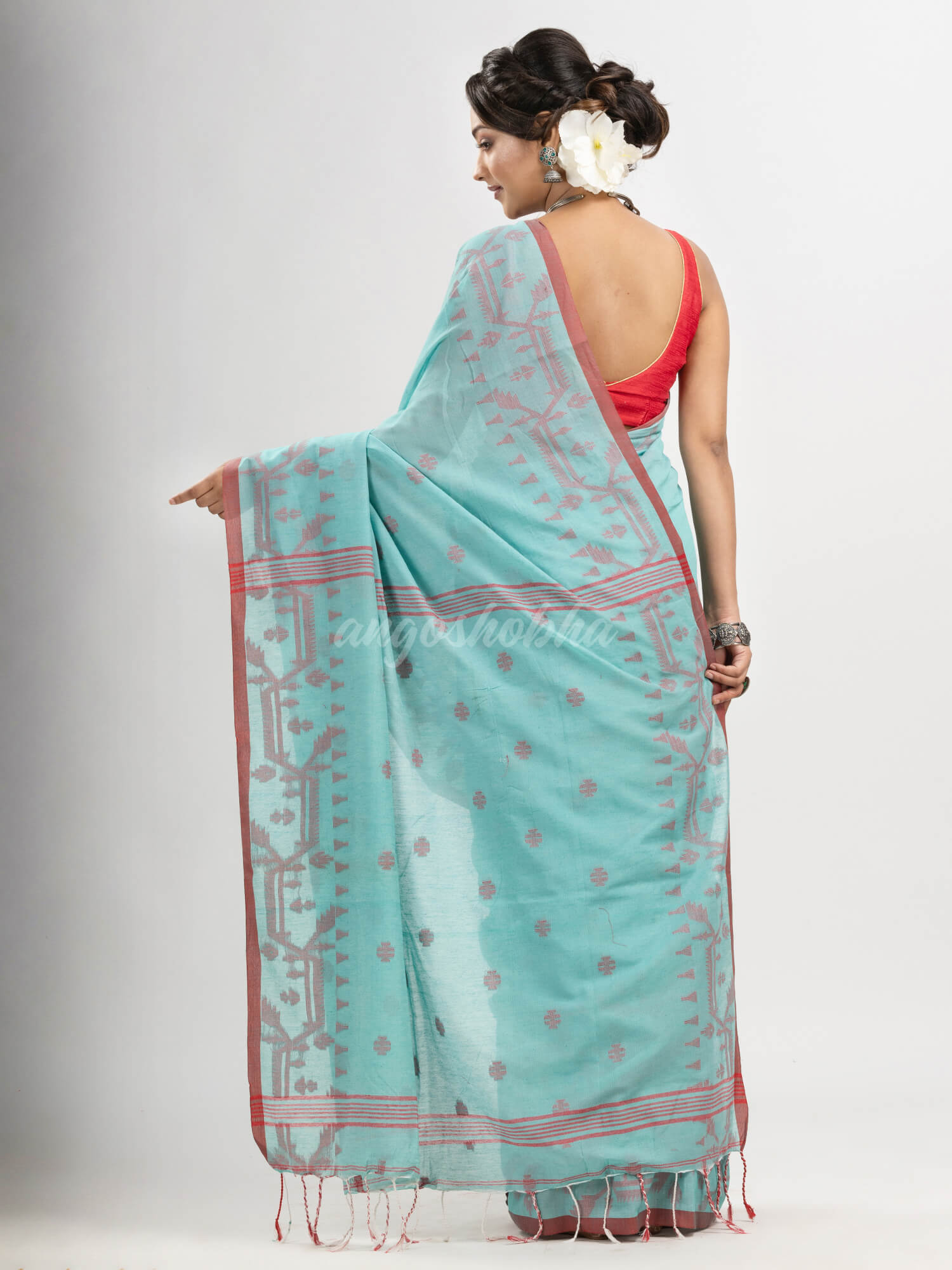 Electric Blue cotton jacquard jamdani saree