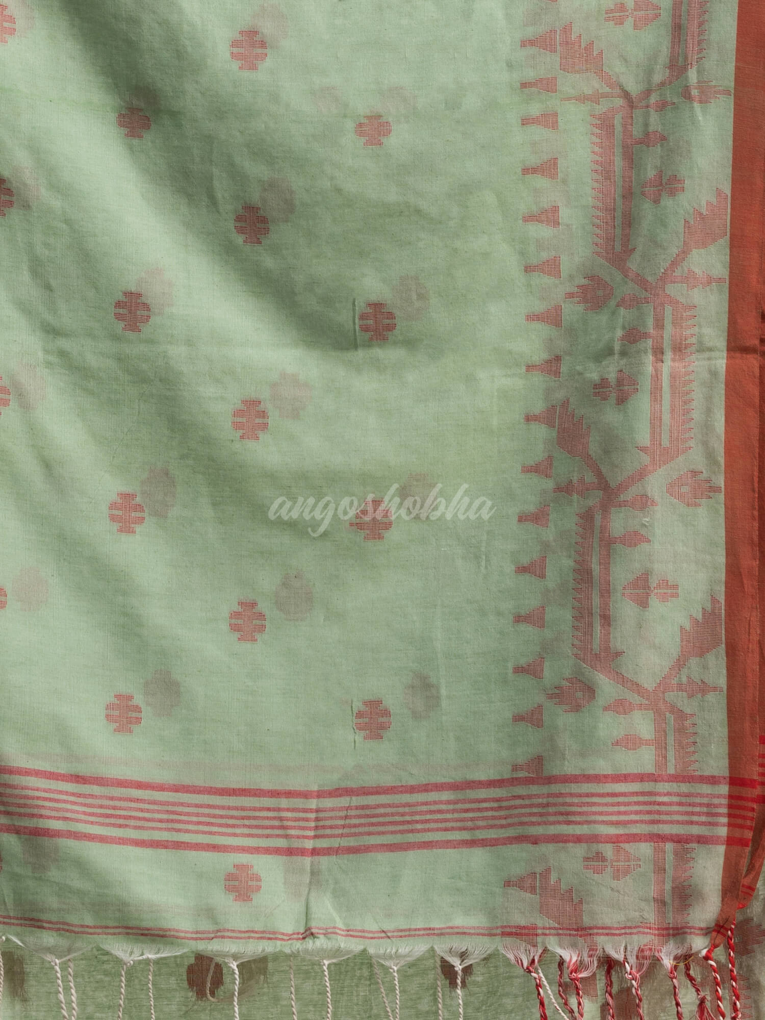 Sage Green cotton jacquard jamdani saree
