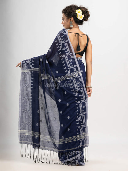 Navy Blue cotton jacquard jamdani saree