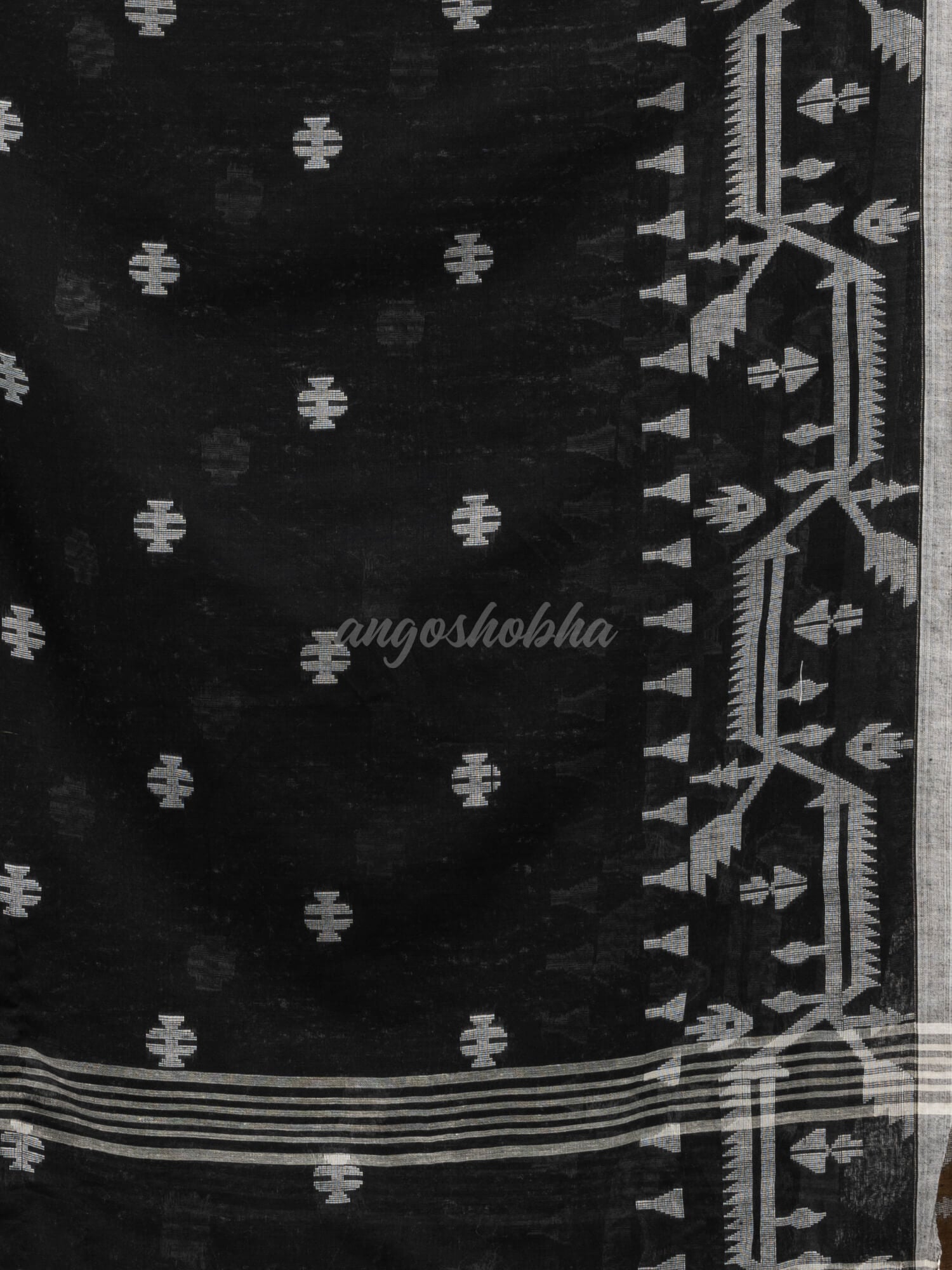Black cotton jacquard jamdani saree