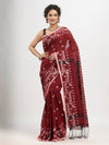 Maroon cotton jacquard jamdani saree