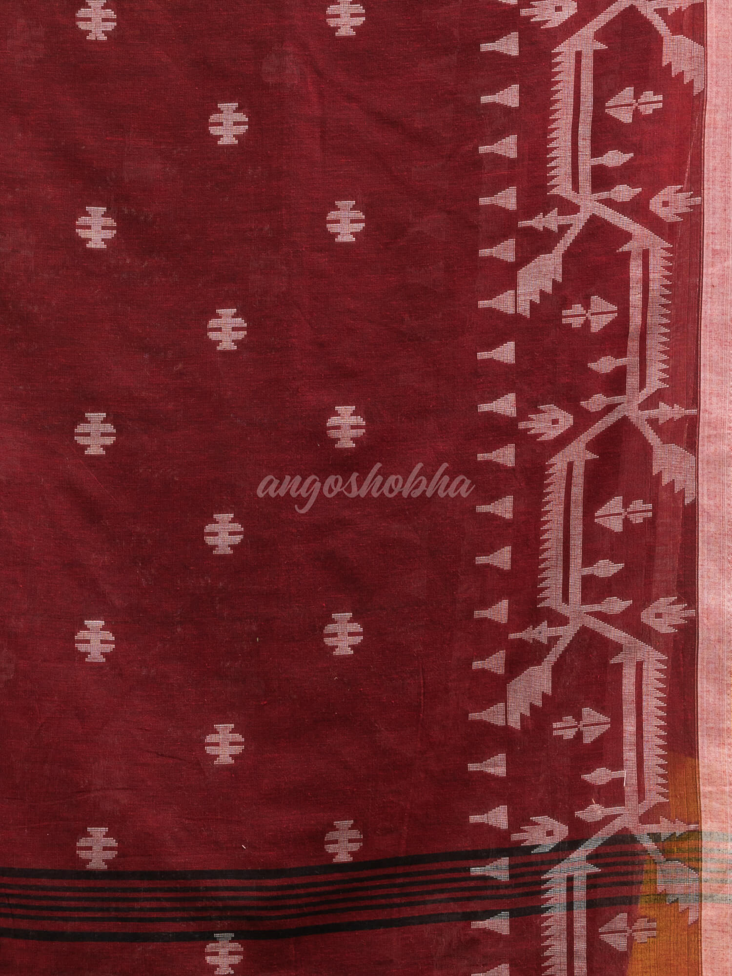Maroon cotton jacquard jamdani saree
