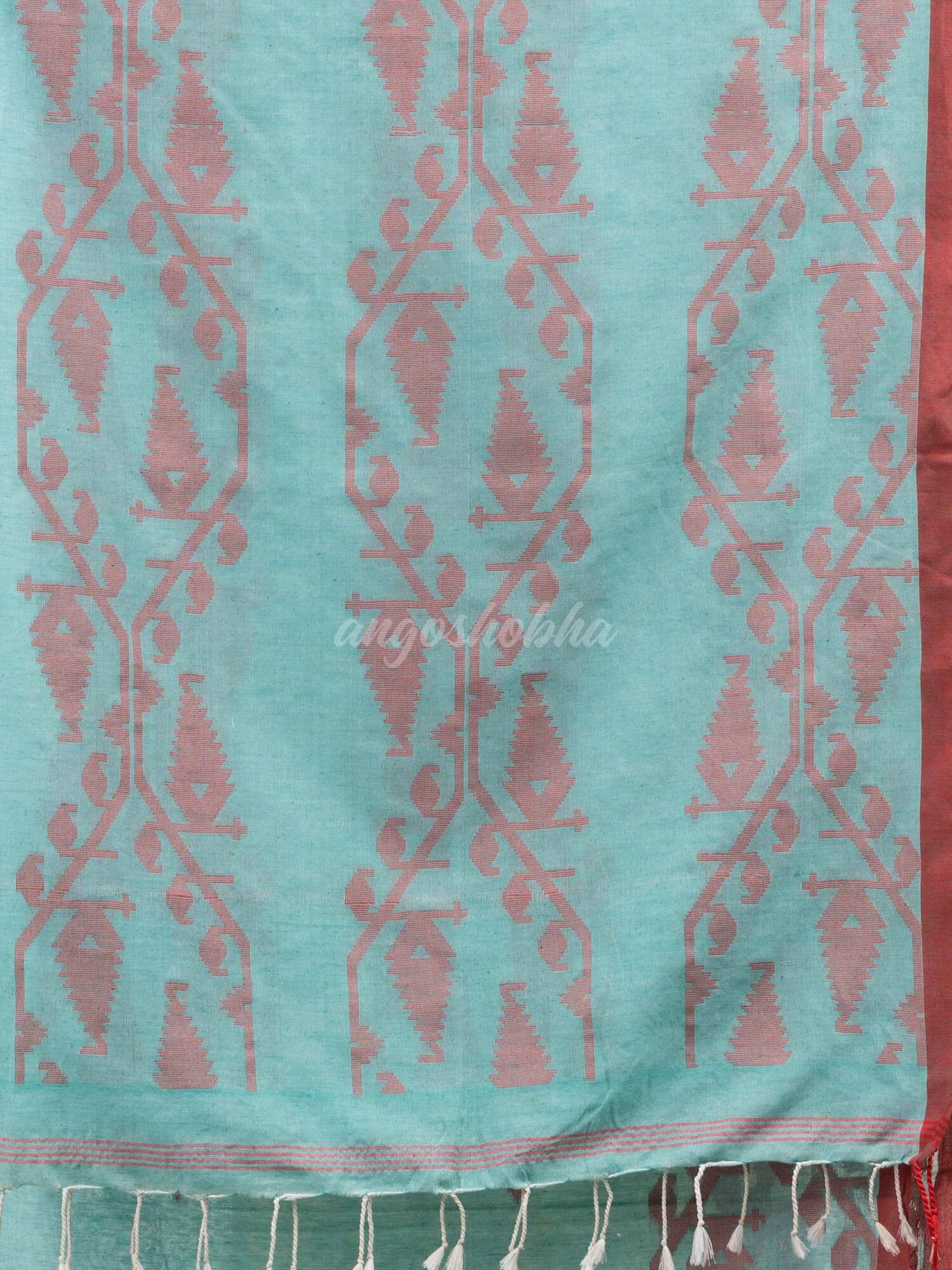 Auqa Blue cotton handwoven jacquard saree