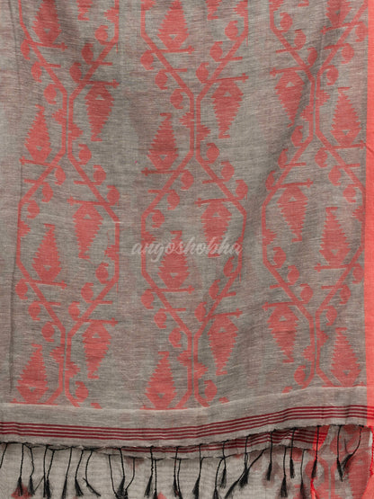 Grey cotton handwoven jacquard saree