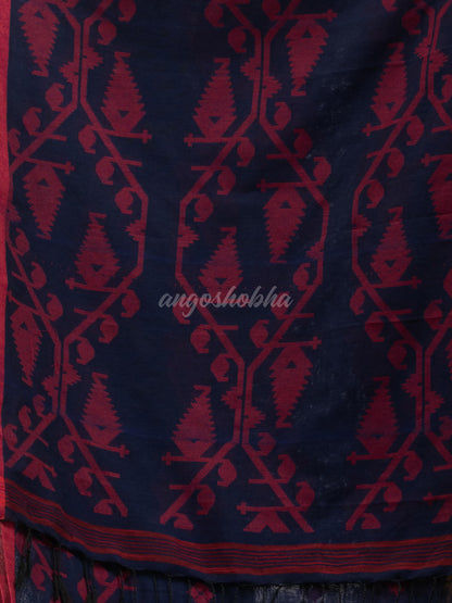 Navy Blue cotton handwoven jacquard saree