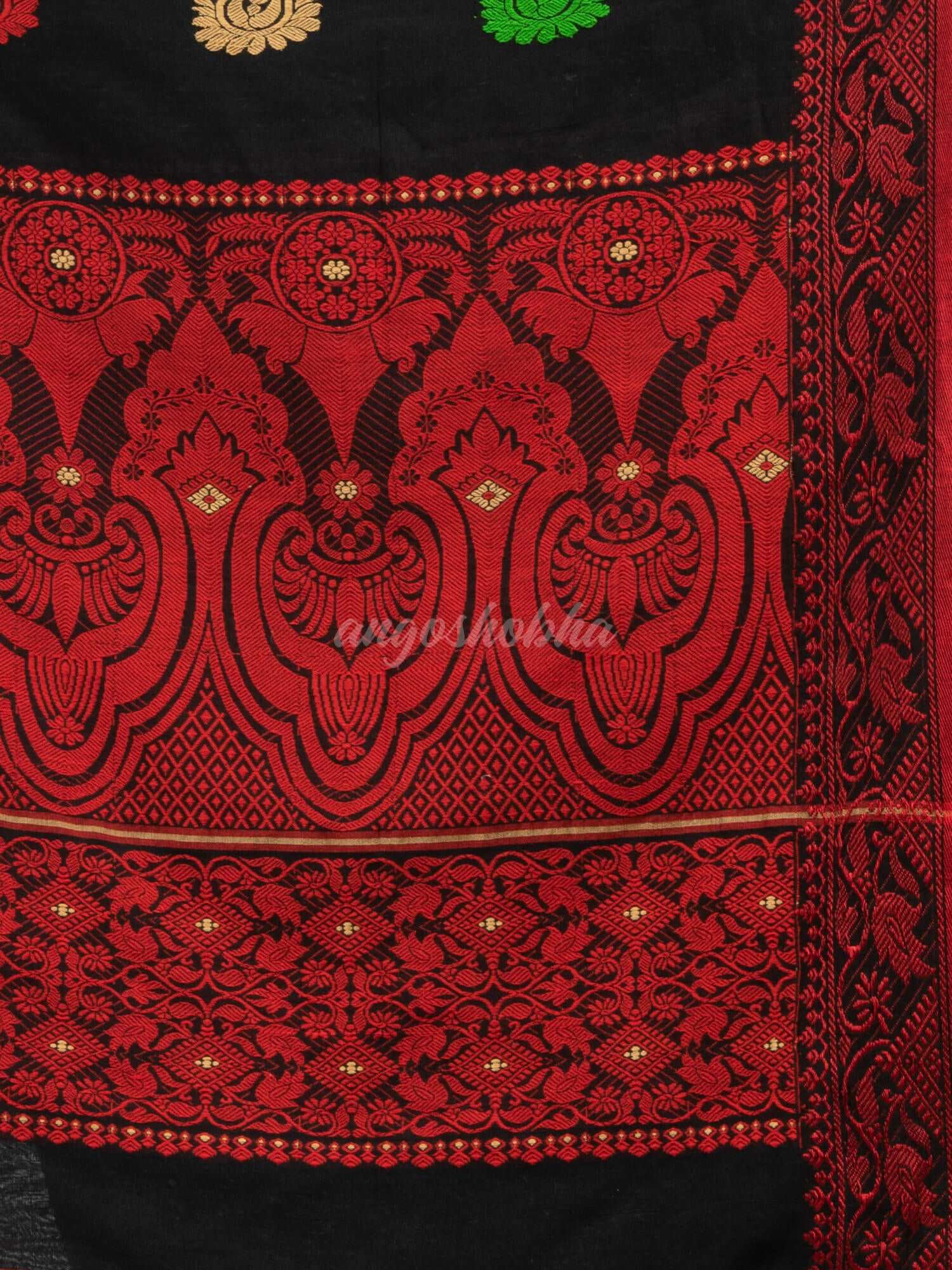 Black cotton all body buti with kalka pallu and jacquard broder handloom saree