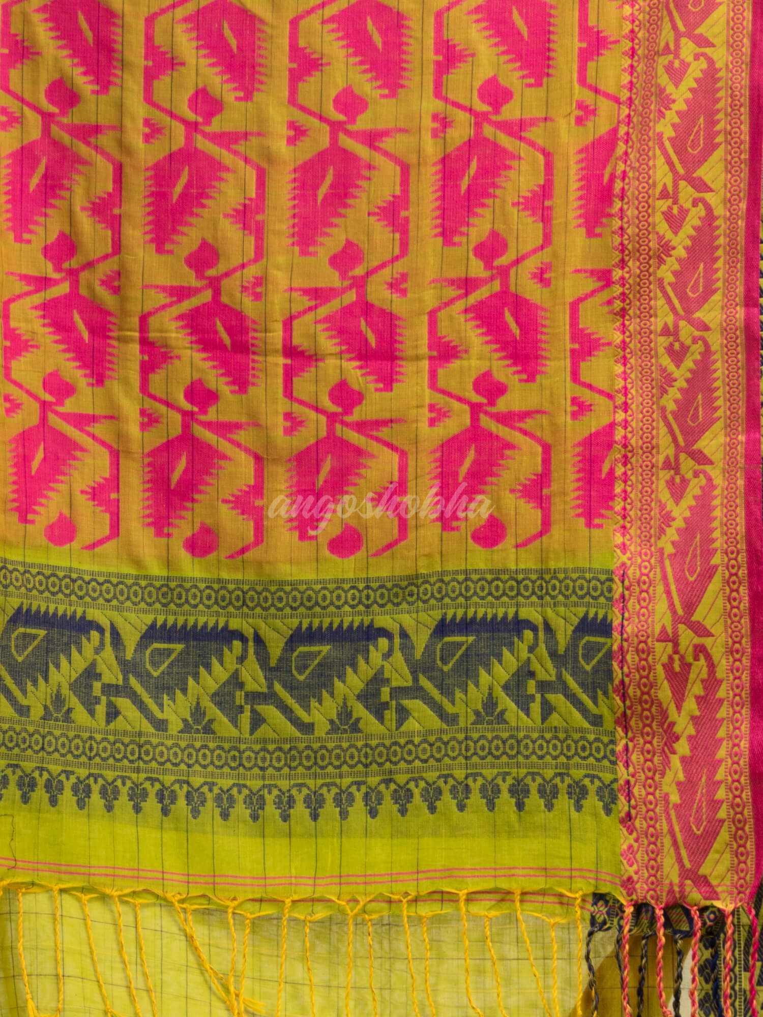 Pear Green cotton all body tai dai with pallu jacquard and ganga jamuna jacquard broder handloom saree