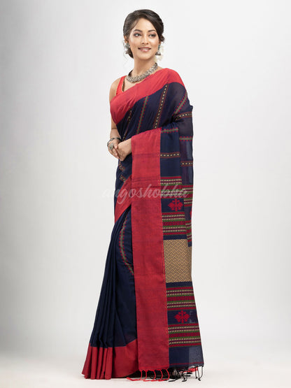 Nevy Blue cotton all body jacquard stripe with pallu jacquard and solid broder handloom saree