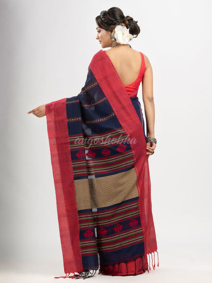 Nevy Blue cotton all body jacquard stripe with pallu jacquard and solid broder handloom saree