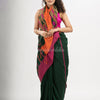 Bottle Green cotton all body jacquard stripe with pallu jacquard and ganga jamuna solid broder handloom saree
