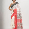 White cotton all body jacquard stripe with pallu jacquard and ganga jamuna solid broder handloom saree