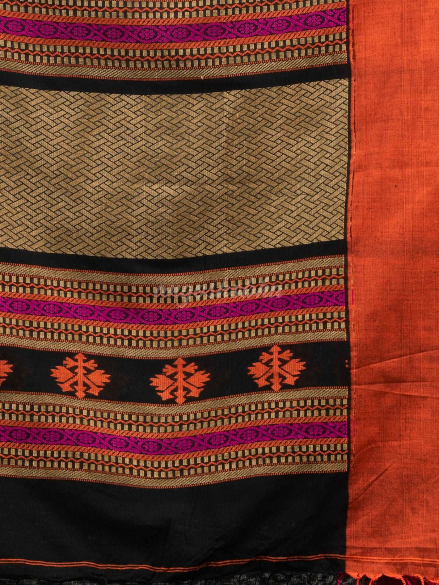 Black cotton all body jacquard stripe with pallu jacquard and ganga jamuna solid broder handloom saree