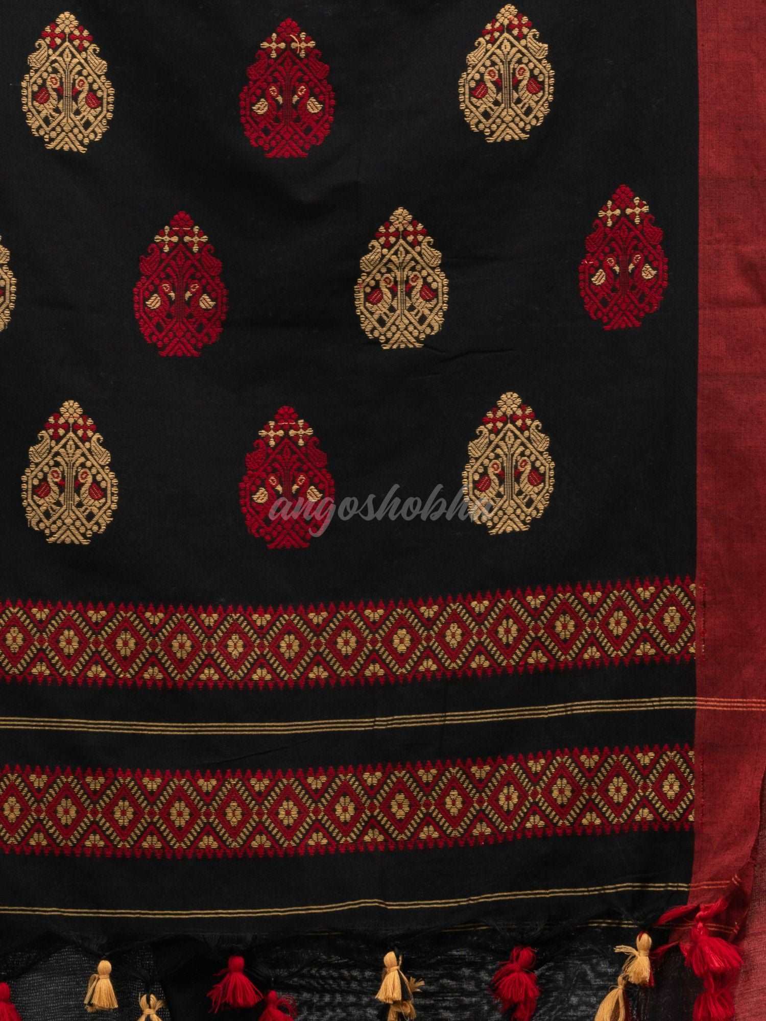 Black cotton all body jacquard stripe with pallu jacquard motive and solid broder handloom saree