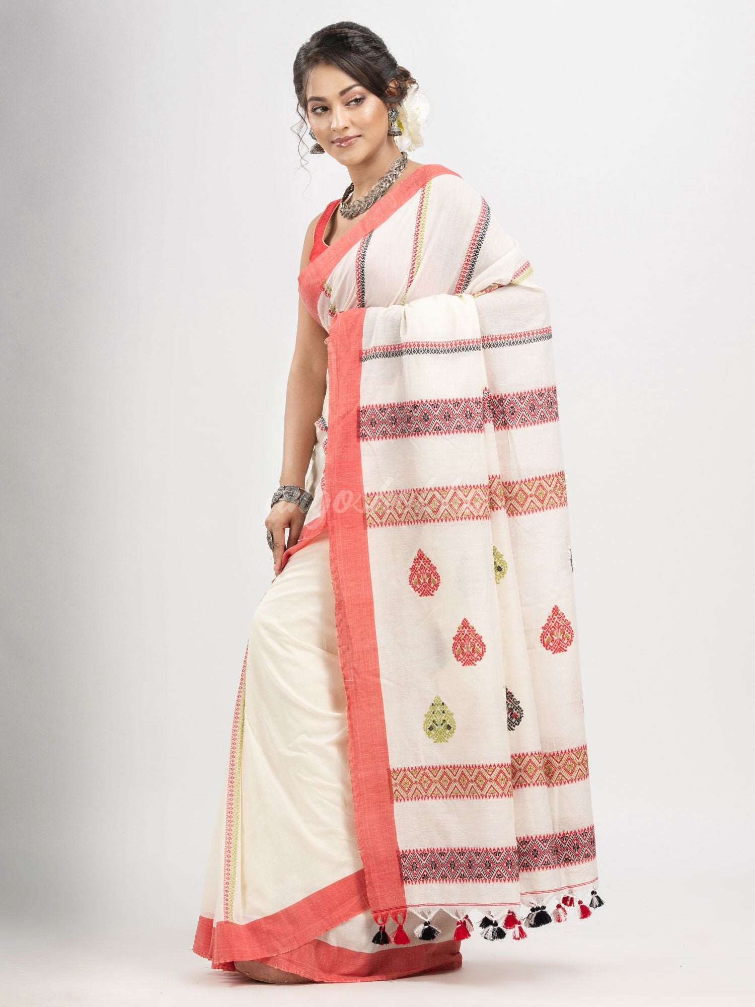 Black cotton all body jacquard stripe with pallu jacquard motive and solid broder handloom saree