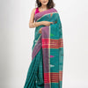 Teal cotton all body check and buti with pallu buti in solid broder handloom saree