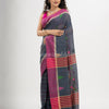 Steel grey cotton all body check and buti with pallu buti in solid broder handloom saree