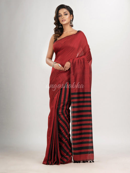 Red cotton molmol handloom saree