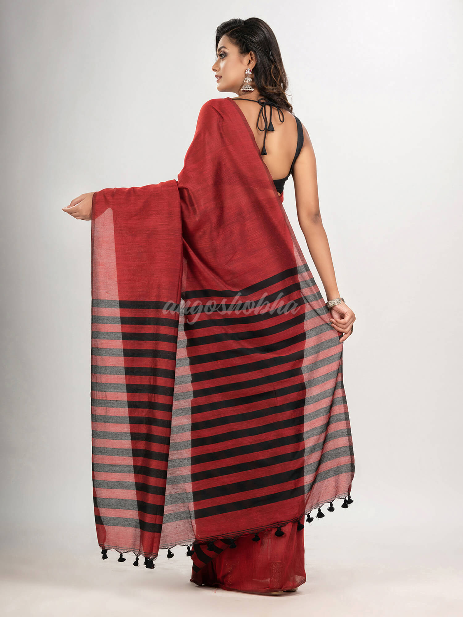 Red cotton molmol handloom saree